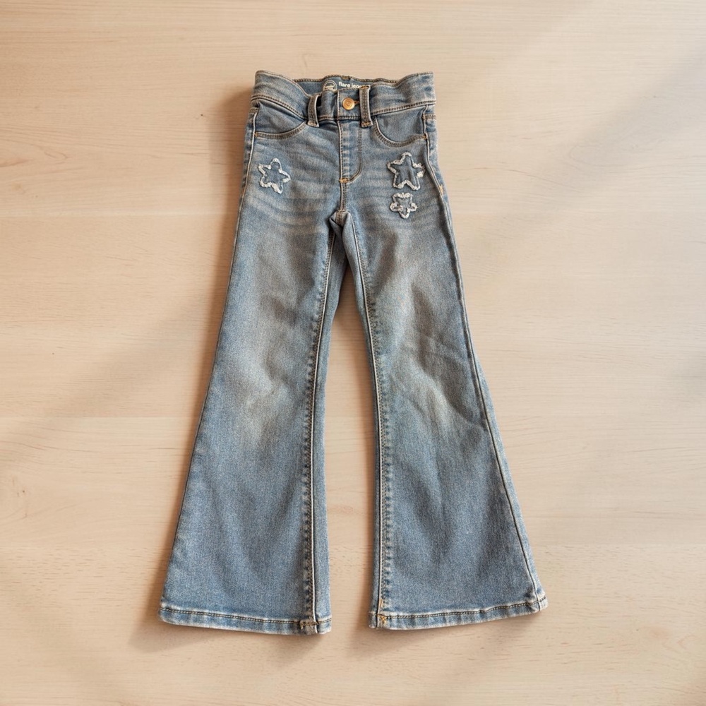 Girls Wonder Nation Light Blue Star Embroidered Flared Jeans